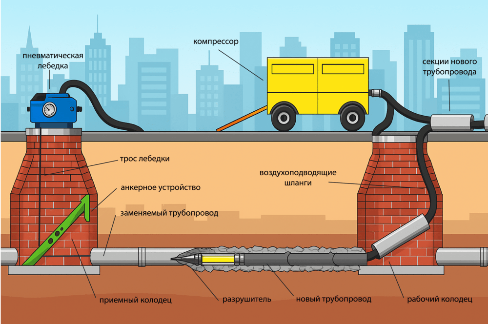 Компрессор для замены сетей водоотведения